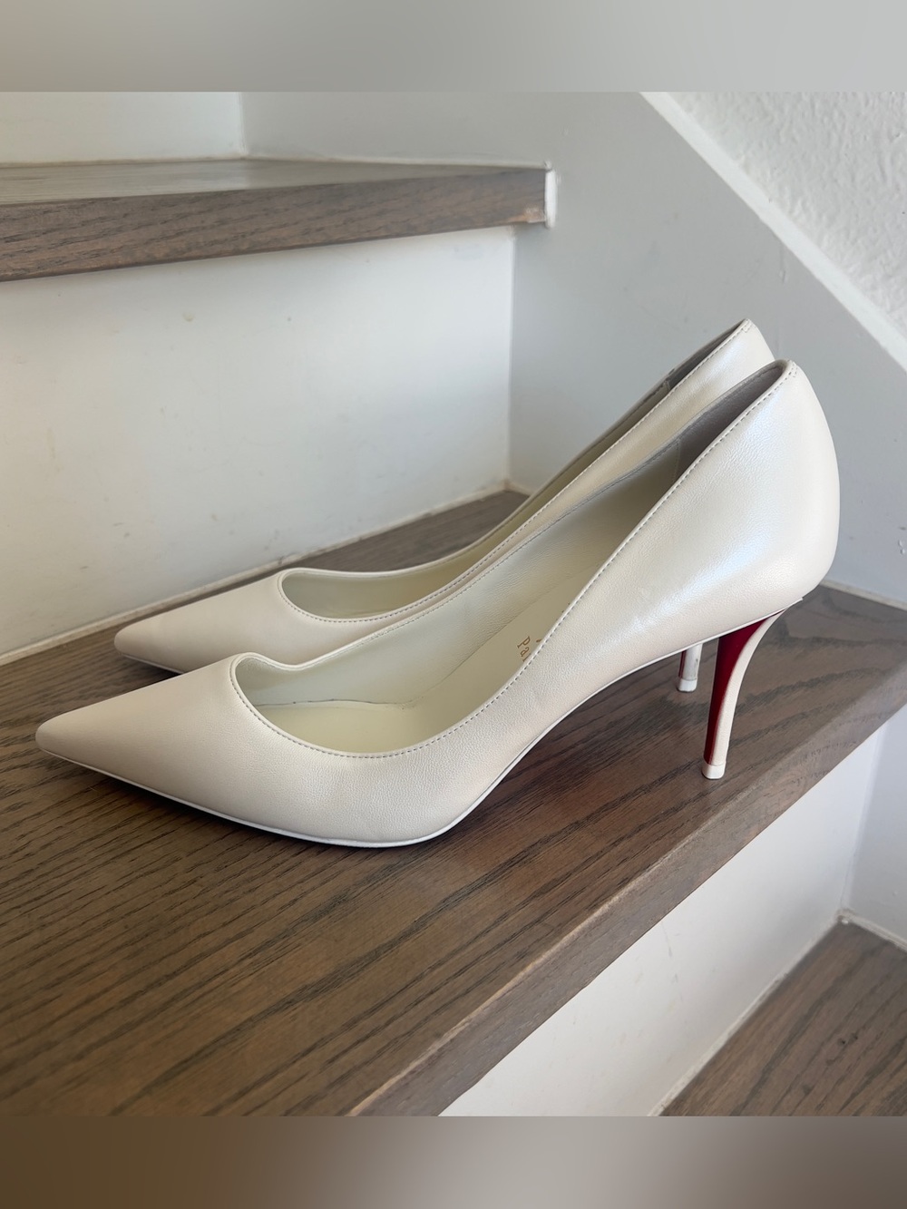 80mm Miss Z Nappa Leather Red Sole Pointed-Toe Pumps Heels in Bianco White - Picture 3 of 11